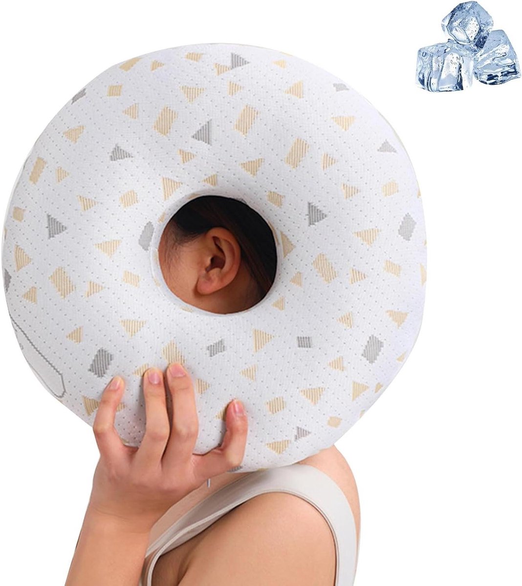 Piercingkussen met bamboevezel vulling voor oorpijn verlichting, donut vorm, koelend effect, grijs-wit design
