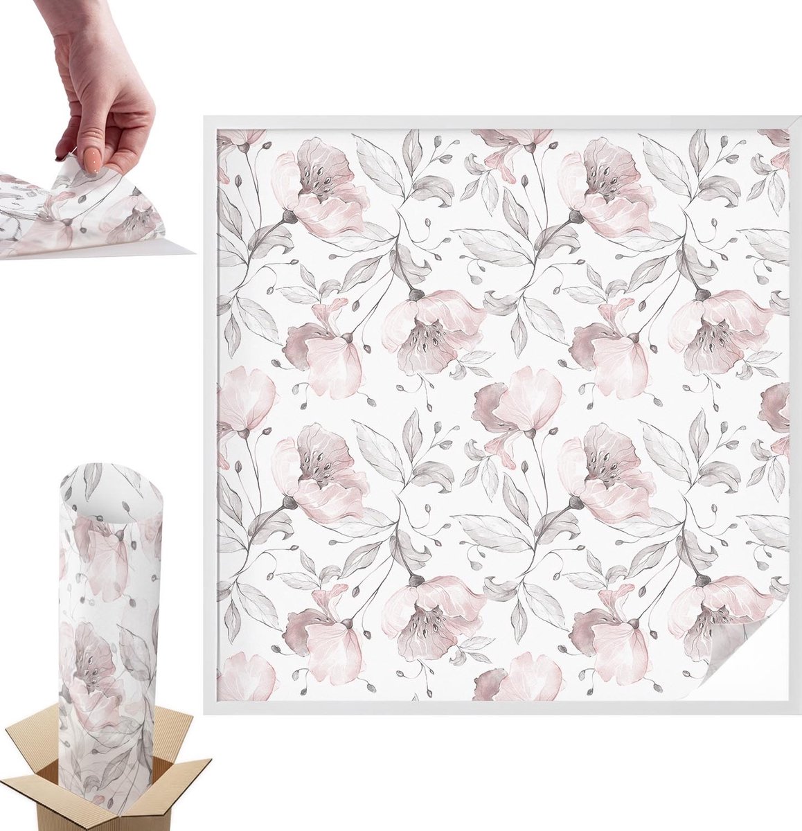 Tulup Raamfolie Anti inkijk - Rozenblaadjes Anti inkijk Raamfolie - 100x100 cm - Zwart-wit Raamfolie Tegen inkijk - Zelfklevende Anti inkijk Folie Glas in Lood - Voor de slaapkamer, woonkamer en hal. - Zonwerende Raamfolie Glas in Lood