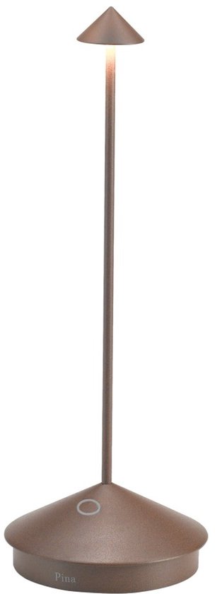 Foto: Pina pro corten led tafellamp oplaadbaar en dimbaar draadloos saffraan 2200 2700 3000k ip54 12 uur batterijduur