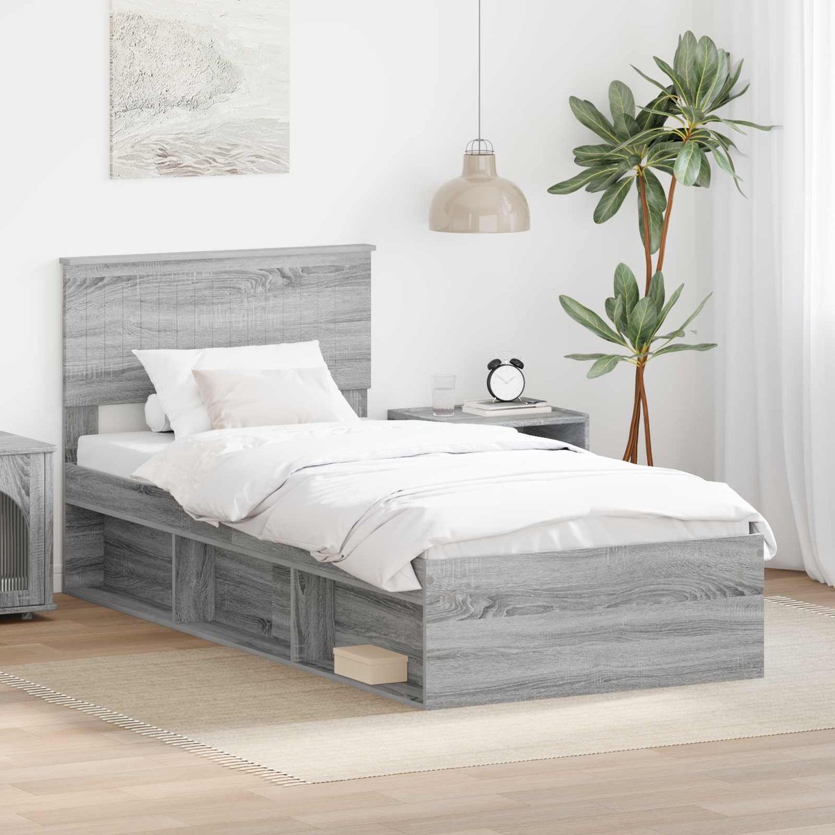 vidaXL - Bedframe - Grijs - Sonoma - 90 - x - 190 - cm - Massief - grenenhout