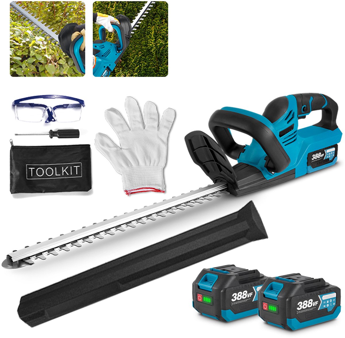 Yofidra Accu Heggenschaar - 51cm Bladlengte - met 2x Accu's, veiligheidsbril, handschoenen - Draadloze Snoeischaar - snoerloze heggenschaar - voor tuinonderhoud