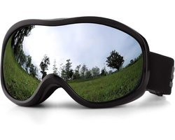 Ski Bril OTG - Dubbele Lens Anti-Beslagen - UV Bescherming - Voor Brildragers - Universele Helm Compatibiliteit - Ventilatiesysteem - Voor Mannen Vrouwen en Tieners - Zwart en zilver