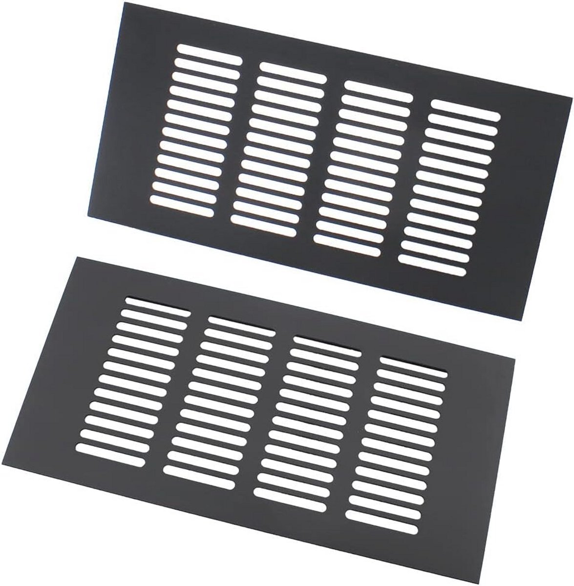 2 Stuks Zwarte Aluminium Ventilatierooster - Geschikt voor Kast, Keuken en Badkamer