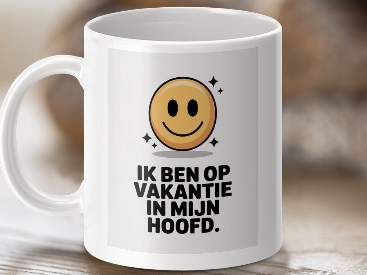 Mok Ik Ben Op Vakantie Mok, Grappige Mok, Smiley Mok, Vakantie in mijn hoofd, Cadeau idee