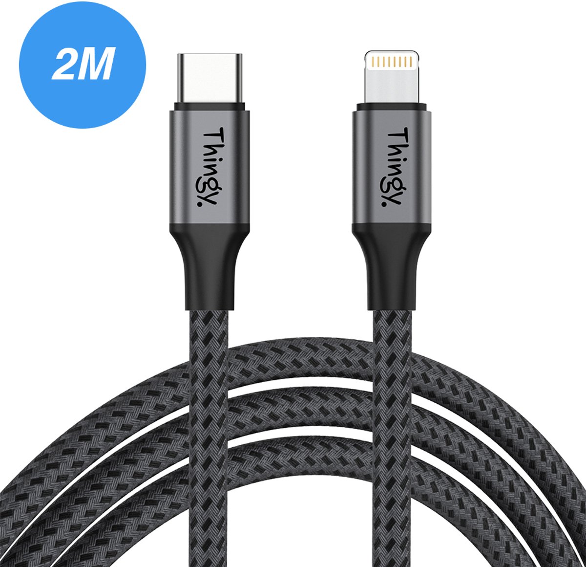 Thingy® Premium USB-C naar Lightning Kabel 2 Meter - Gevlochten Nylon Kabel - Laden & Dataoverdracht - Lightning Naar Usb c - USB-C Kabel - Oplader Kabel