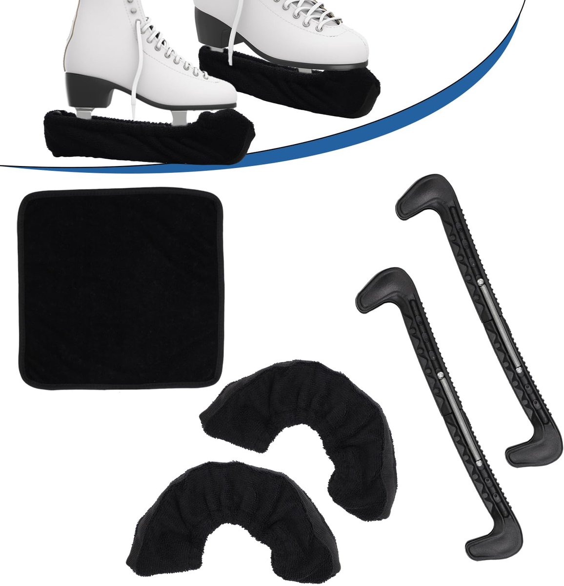 Schaatsbeschermers, sokken en handdoekensets, harde skateboardbeschermers en zachte skatebladehoezen, hockeyschaatsen, kunstschaatsaccessoires voor mannen en vrouwen (zwart)