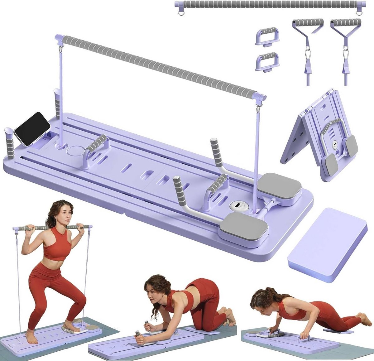 Pilates Bord Set met Weerstandsband en Pilatesstang voor Thuisgym