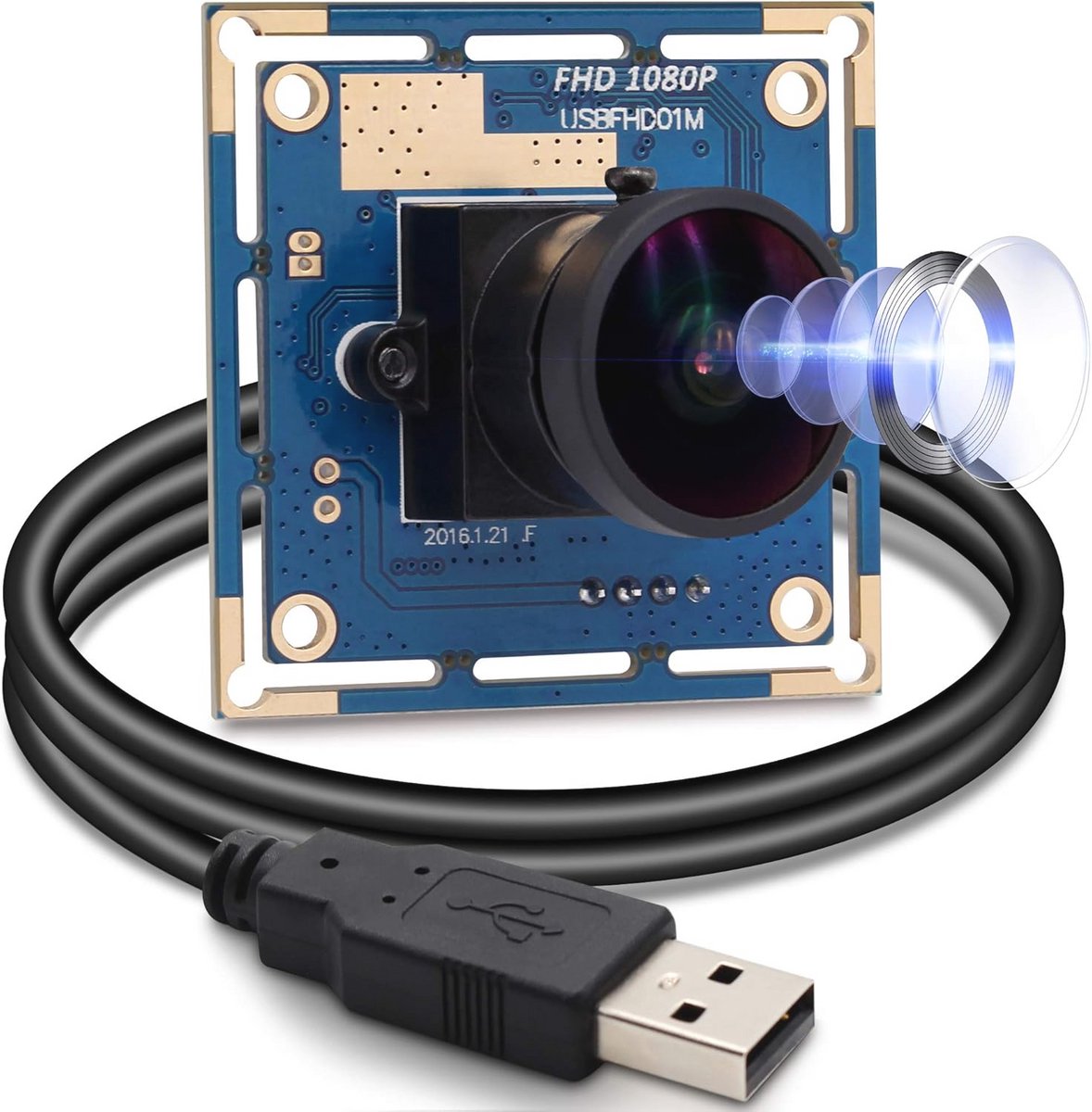 Groothoek Webcam 170 Graden Fisheye Lens - USB Full HD 1080P 30fps voor Linux, Windows en Android