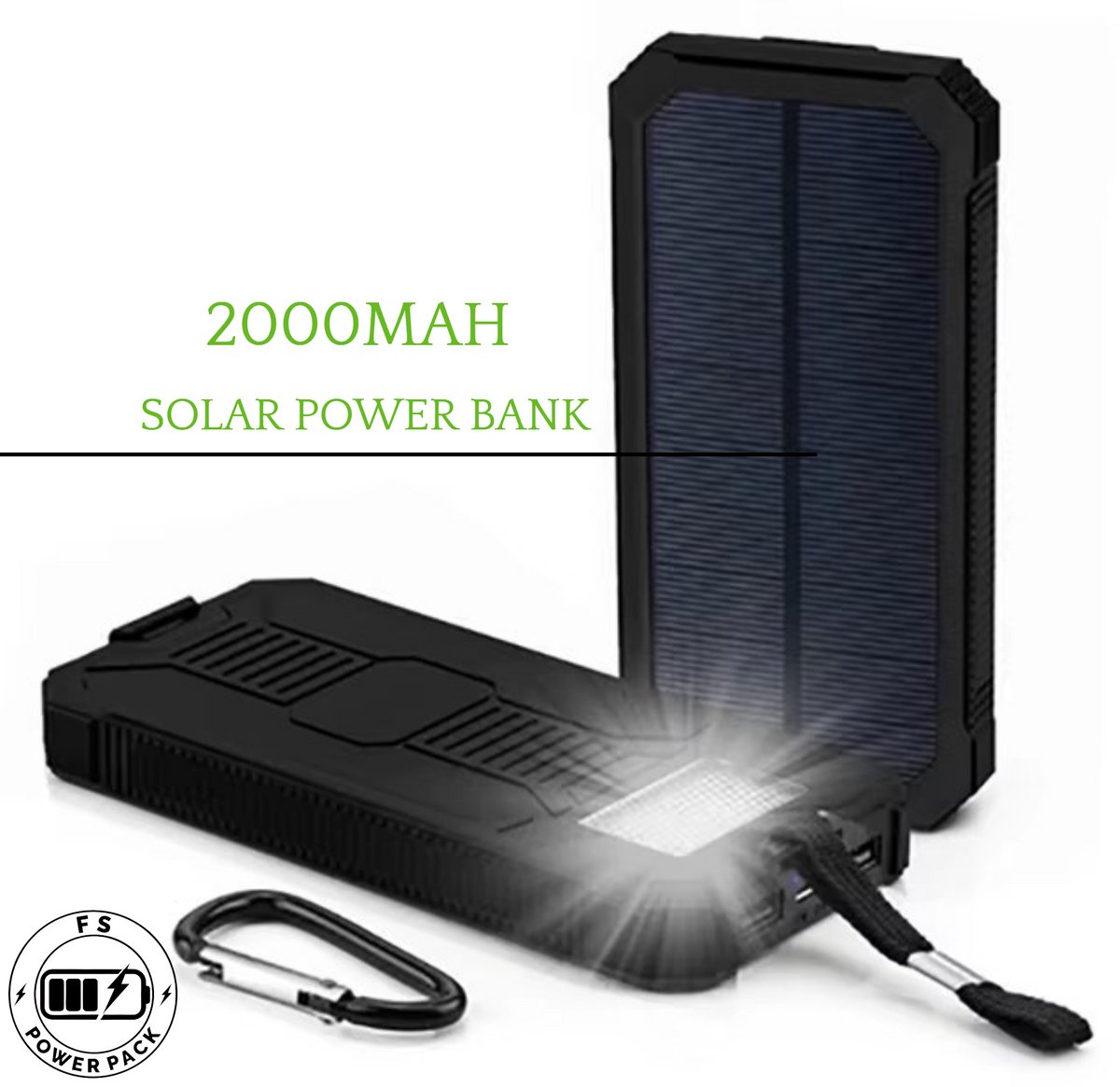 Noodpakket Solar Charger! Zonne-energie opladen 20000mAh Solar Powerbank FS Power Pack 20000mAh Solar Powerbank – Snelladen – Waterdicht – LED Zaklamp & SOS – Externe Accu – Outdoor Noodpakket – Draagbare Zonne-Energie Power Bank – foto 5