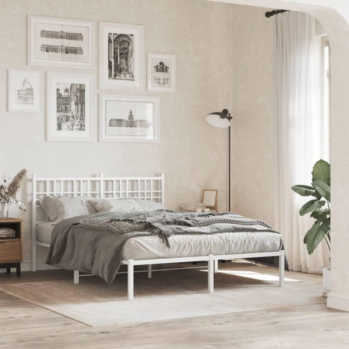 Stalen Bedframe met Hoofdeinde Wit 120x190cm - Dubbel Bed