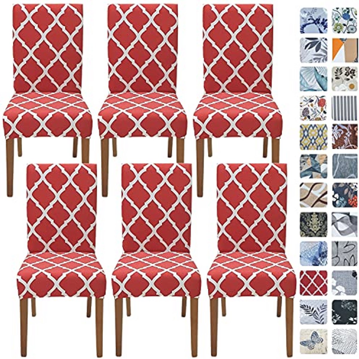 Stretch Eetkamerstoelhoezen Set van 6 - Wasbare Slipcovers voor Keuken- en Eetkamerstoelen - Afneembare Beschermers in Wijnrood