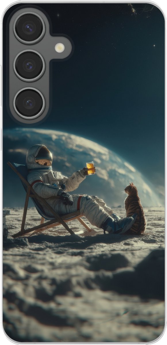 Telefoonhoesje Geschikt voor Samsung Galaxy S24 Plus hoesje - Astronaut - Kat - Glas - Stoel - Siliconen Telefoonhoesje Telefoonhoesje