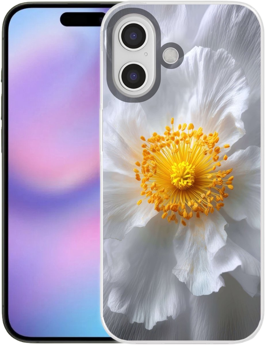Telefoonhoesje Geschikt voor iPhone 17 hoesje - Wit - Bloem - Elegant - Siliconen Telefoonhoesje Telefoonhoesje