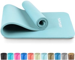 Tunturi NBR Yogamat Anti Slip - Fitnessmat Extra dik & zacht - Sportmat - 180x60x1.5cm - Incl Trainingsapp - Lichtblauw
