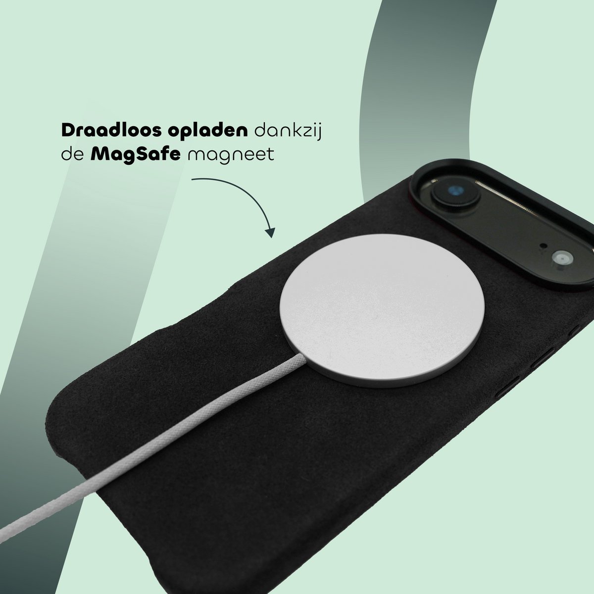 Alcantara iPhone 17 Air hoesje zwart, duurzaam suède, MagSafe compatibel, extra grip, premium bescherming - Afbeelding 5