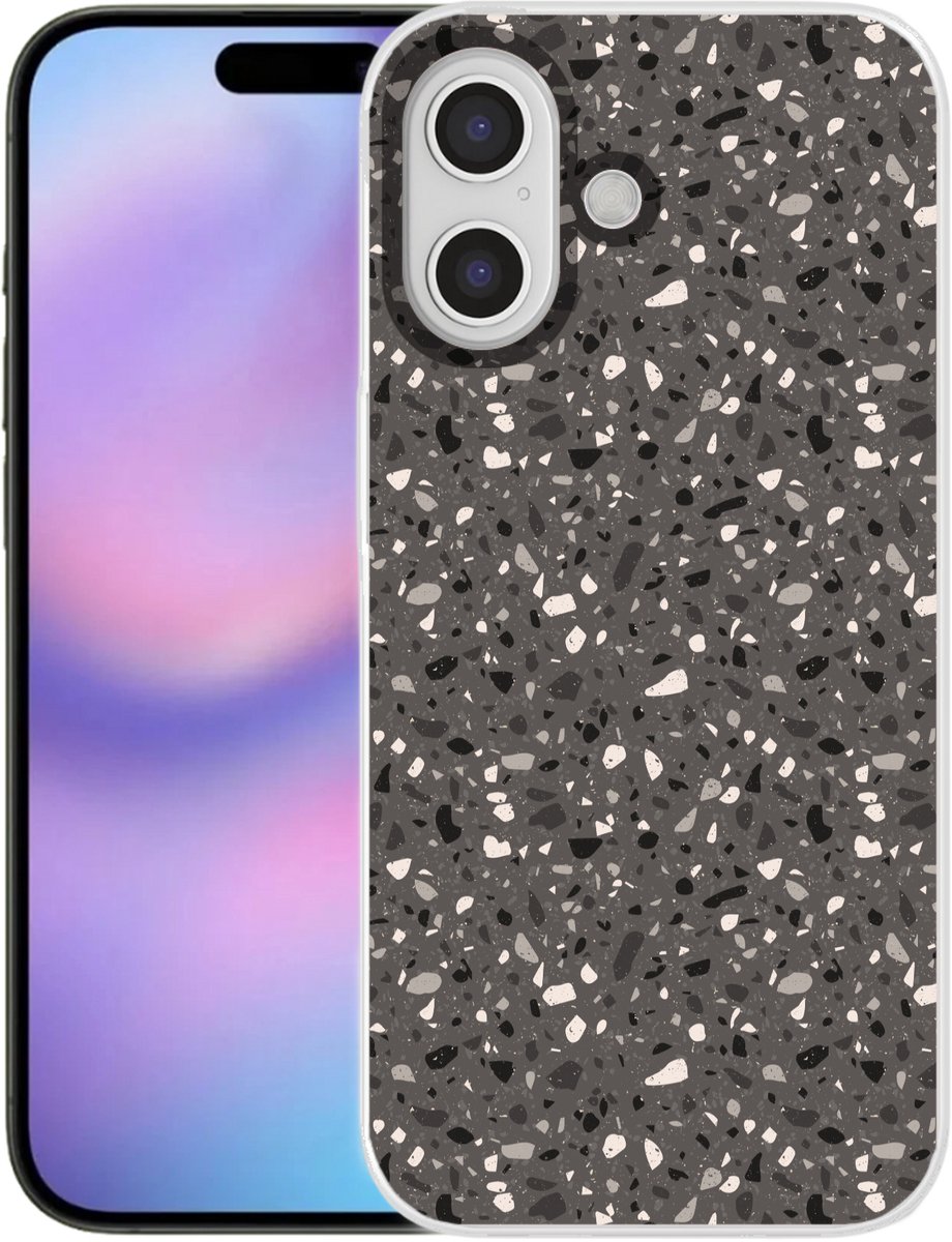 Telefoonhoesje Geschikt voor iPhone 17 hoesje - Terrazzo - Patroon - Grijs - Siliconen Telefoonhoesje Telefoonhoesje