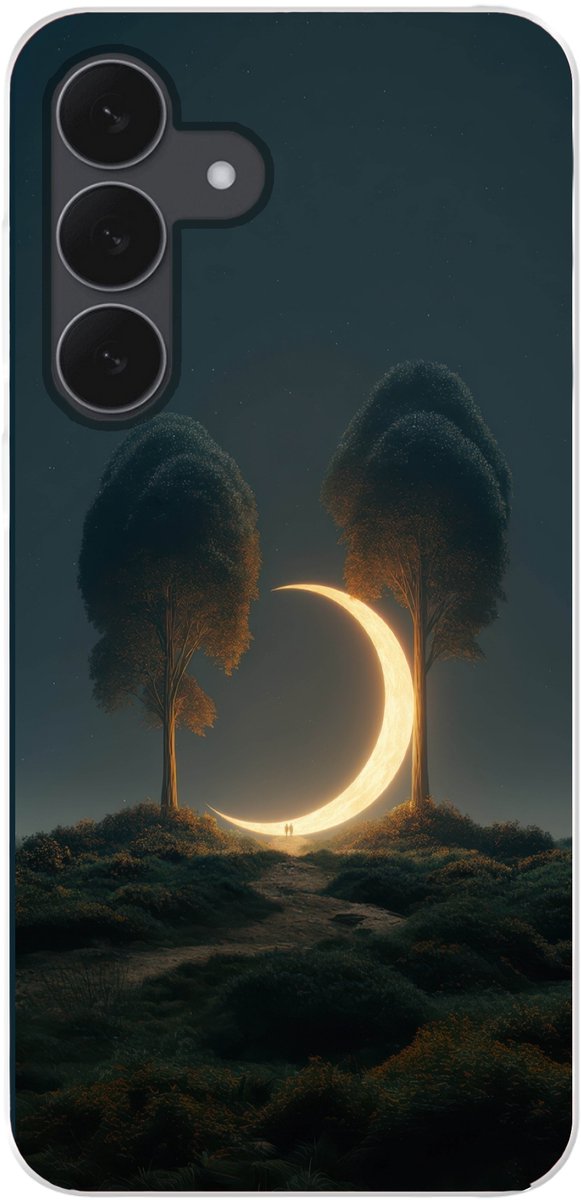 Telefoonhoesje Geschikt voor Samsung Galaxy S25 FE hoesje - Maan - Bomen - Wandeling - Siliconen Telefoonhoesje Telefoonhoesje