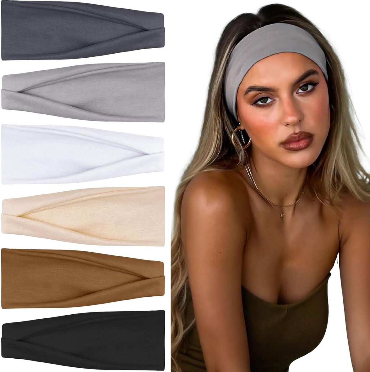 CSGoods - Zwarte Haarbanden Set van 6 voor Dames - Elastische Sporthoofdbanden voor Yoga, Fitness en Hardlopen - Zweetabsorberend - Uniseks