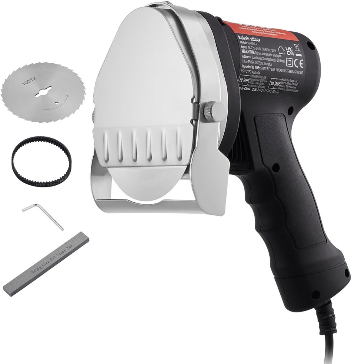 VIN® Professioneel Kebab Mes – Kebab Maker met Draad – Doner Mes – 0-8mm Instelbaar – Gemakkelijk schoon te maken – Zwart