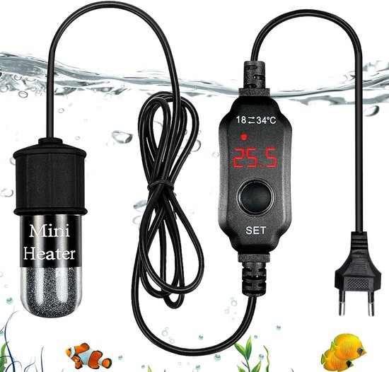 AQQA Aquariumverwarming, 75 W, regelverwarming voor aquaria, met led-display, instelbare temperatuurregelaar, aquarium, verwarmingselement voor aquaria van 40-80 liter