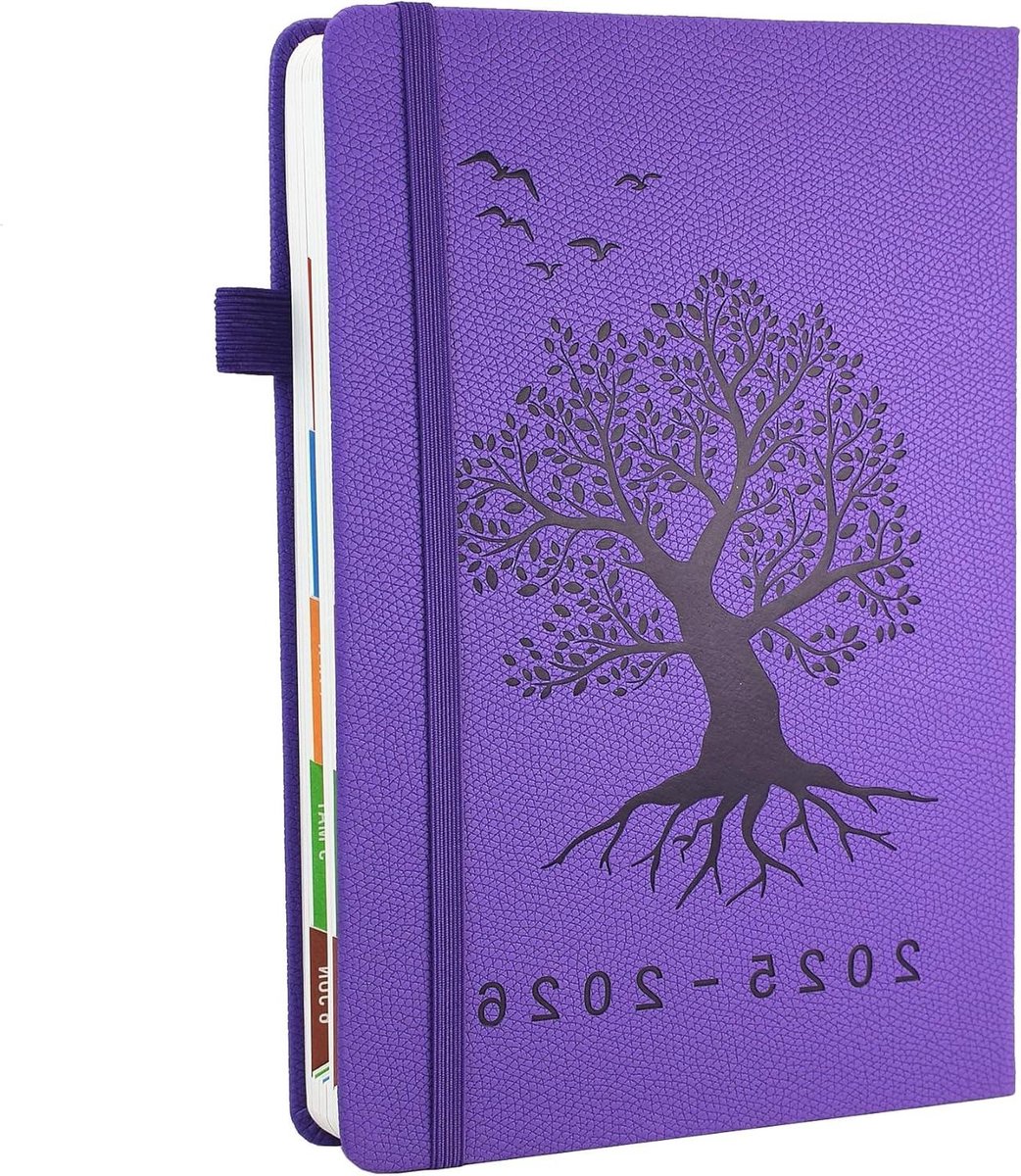 CSGoods - Dagboek met pagina per dag en productiviteitsplanner - 2025-2026 - Maandweergave - Kleurrijke tabbladen - Citaten - 15 x 21,5 - Binnenzak.