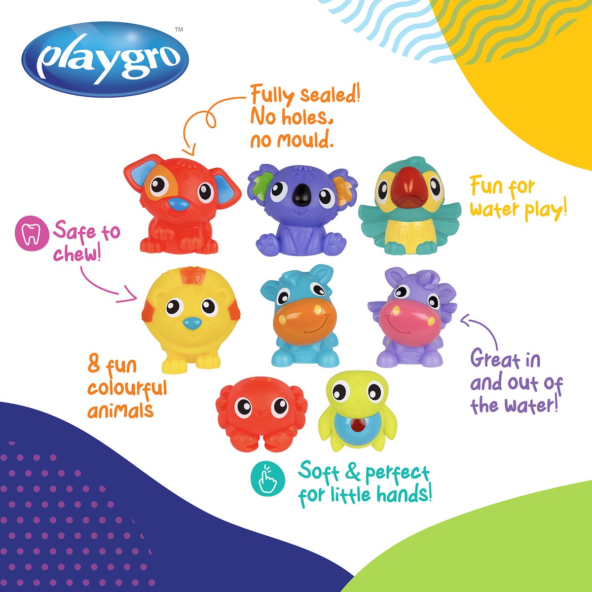Playgro Badspeelgoed - First Fun Floaties - 8 Stuks- Volledig afgesloten - Baby Speelgoed - baby speelgoed- badspeelgoed - speelgoed baby - badspeeltjes - waterspeelgoed- baby speelgoed 6 maanden Schimmelvrij — afbeelding 8