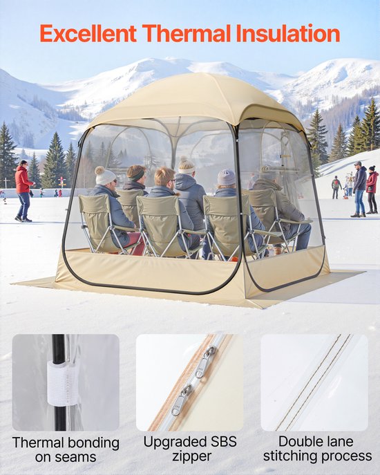Opvouwbare Sport Tent, 182.9 x 182.9 cm Transparante Buiten Schuilplaats voor 2-4 Personen, Waterdichte Pod Met Vloermat & Topdeksel, Tuin Dome Tent voor Kamperen, Evenementen, Vissen en Toeschouweractiviteiten van Merkloos — afbeelding 3