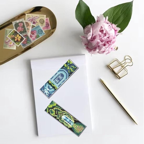 Vervaco Kruissteek Pakket – Boekenlegger Set – 2 Stuks – Viooltjes – 6x20 Cm – Met DMC-garen En Aida-stof