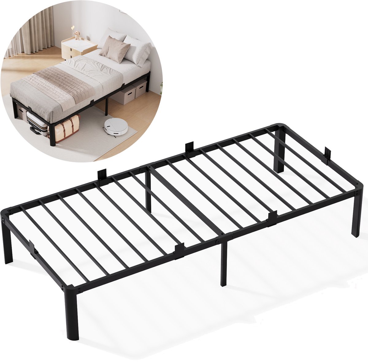 KUTAS Metalen bedframe 90x200 cm - Minimalistisch - Stevig - Stil - Anti Slip - IJzeren Bed - metaal - Roestvrij - Duurzaam - Zwart