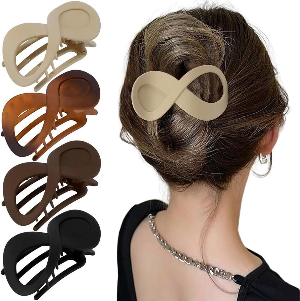 Set van 4 Grote Zwarte Haarklemmen voor Dames en Meisjes - Feestelijke Haaraccessoires