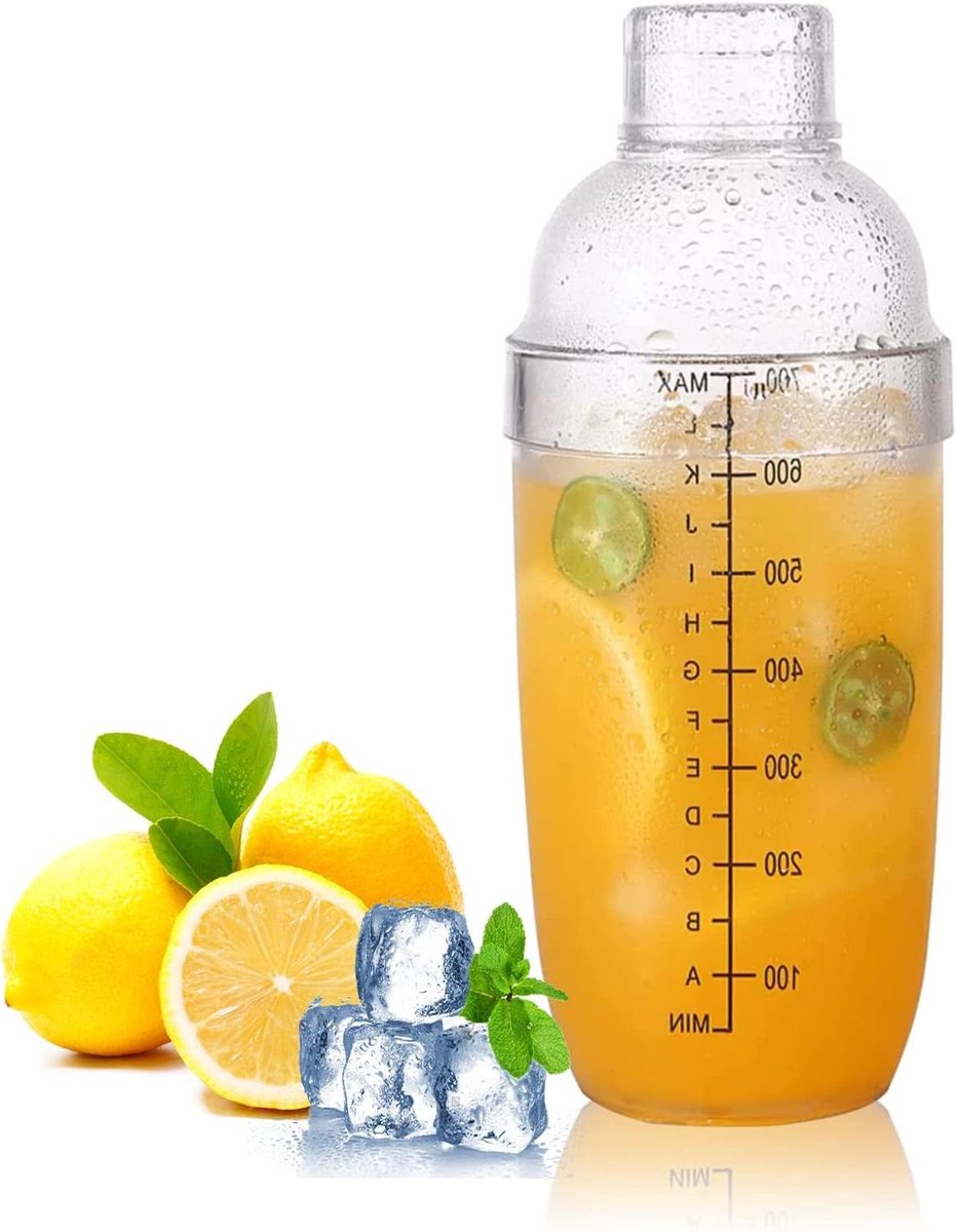 Cocktail Shaker van Kunststof Hars Transparant - Drink Shaker Fles met Maatverdeling en Zeef - Mixer Shaker Cup voor Thuis en Bar - Melk Thee Party Koffiebar - 700 ml - Geschikt voor Restaurant