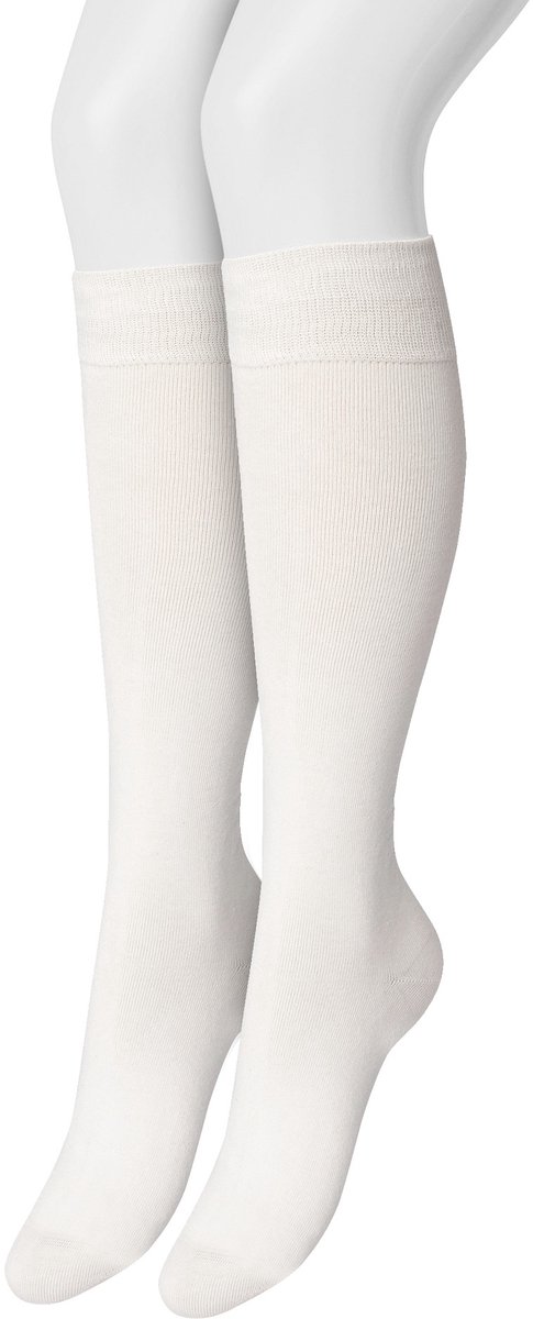 Bonnie Doon Dames Kniekousen Off White - 2 paar - Knie Kousen - 2-pack - Multipack - Uitstekend draagcomfort - Cotton Knee High - Zakt niet af - Effen - OEKO-TEX - Crème - Ecru - Gebroken Wit - Off White - OL834302.110