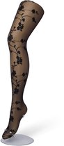 Bonnie Doon Dames Bloemen Panty 20 Denier Zwart maat L/XL - Chique Panty - Gebloemd Dessin - Brede Boord - Comfort - Bloemenprint - Bloem - Bloom Tights - Feestelijk - Black - BP201908.101