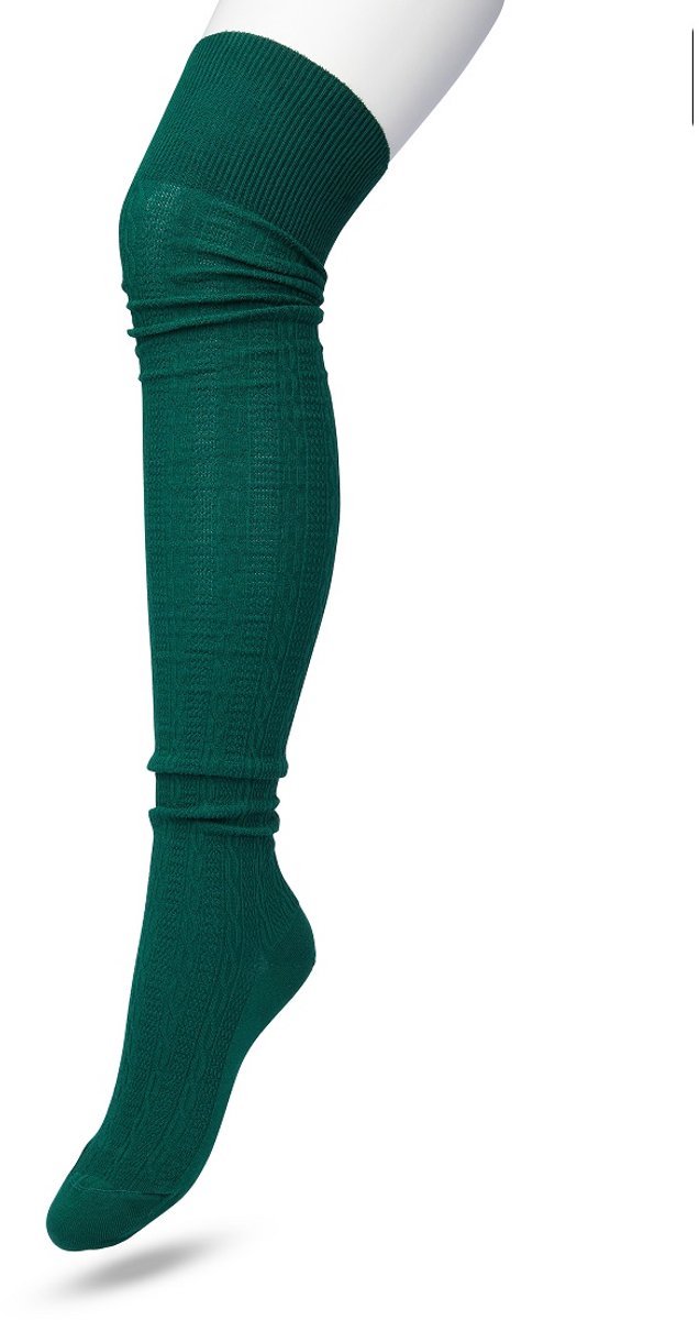 Bonnie Doon Bio Kabel Overknee kousen Dames Donker Groen - Klassiek Kabel patroon - Biologisch Katoen - Comfort - Classic Cable Overknee sokken - OEKO-TEX - Gladde Naad - Kniekousen - Duurzaam Huidvriendelijk - Trekking Green - P53498.380