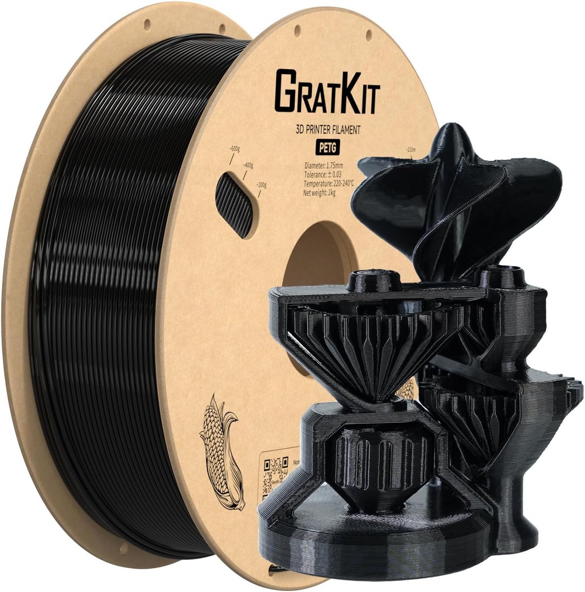 PETG Filament 1,75mm Zwart voor 3D-printer - Hoge Nauwkeurigheid 1kg