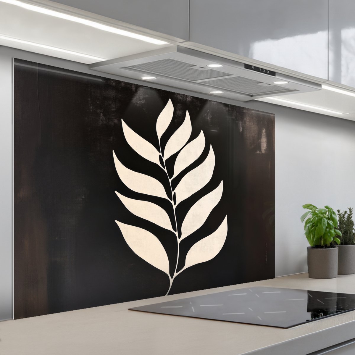 KitchenYeah Spatscherm 120x80 cm Zelfklevende achterwand Blad Wit Minimalistisch Keuken muurbeschermer Spatwand fornuis