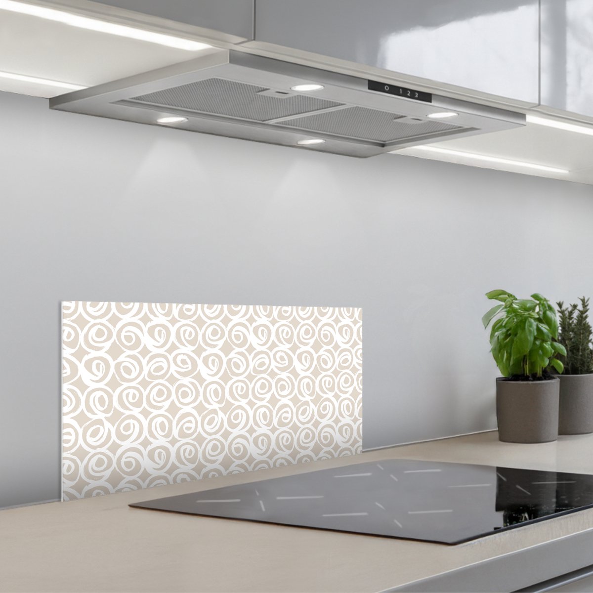 Spatscherm 70x30 cm - Zelfklevende achterwand Beige - Patroon - Spiraal - Keuken muurbeschermer - Spatwand fornuis