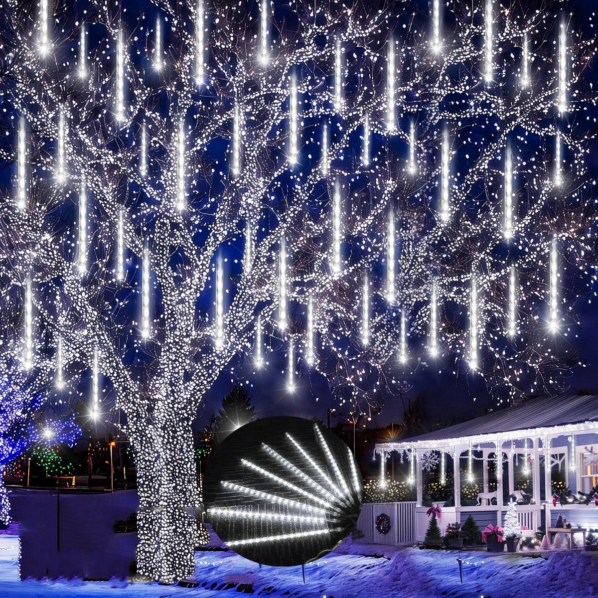 MUPOO LED Meteorregen Kerstverlichting lichtsnoer buiten 50 cm 288 LEDs Koel wit -IP65 Waterdichte Meteor fairy lights -boomverlichting buiten-Tuin, Trouwerijen en Feestdecoratie
