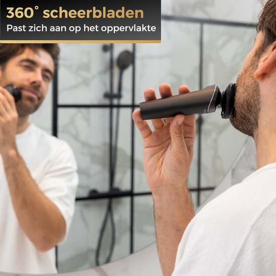 Man scheert zich met het Wellshave scheerapparaat, 360° scheerbladen passen zich aan.