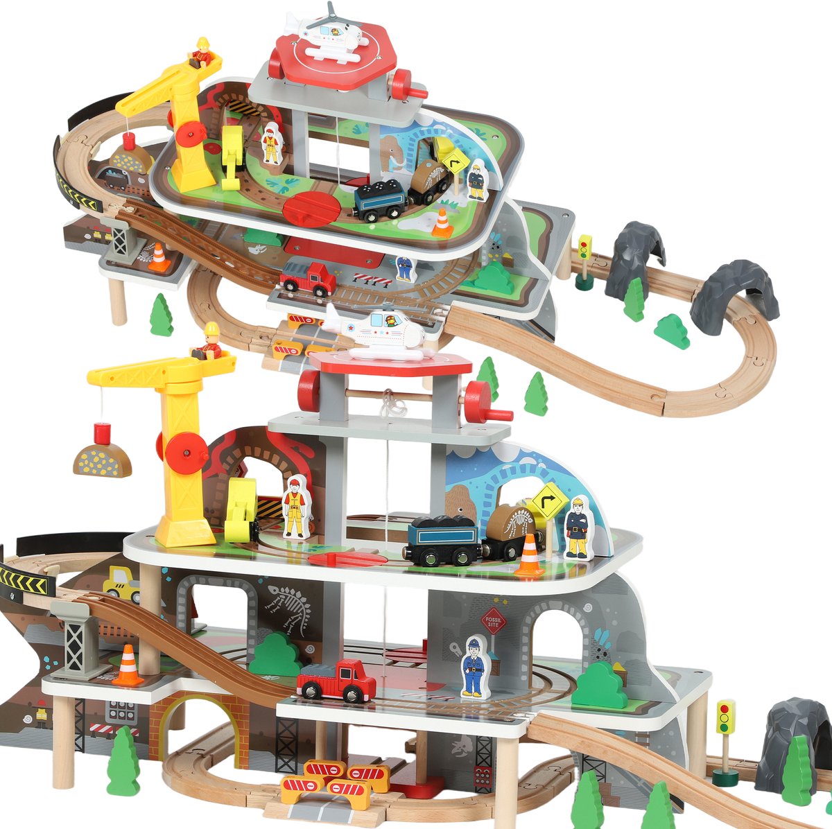 AIYAPLAY Toy Train Set Beukenhout, MDF 99L x 30,5B x 41H cm Natuurhout