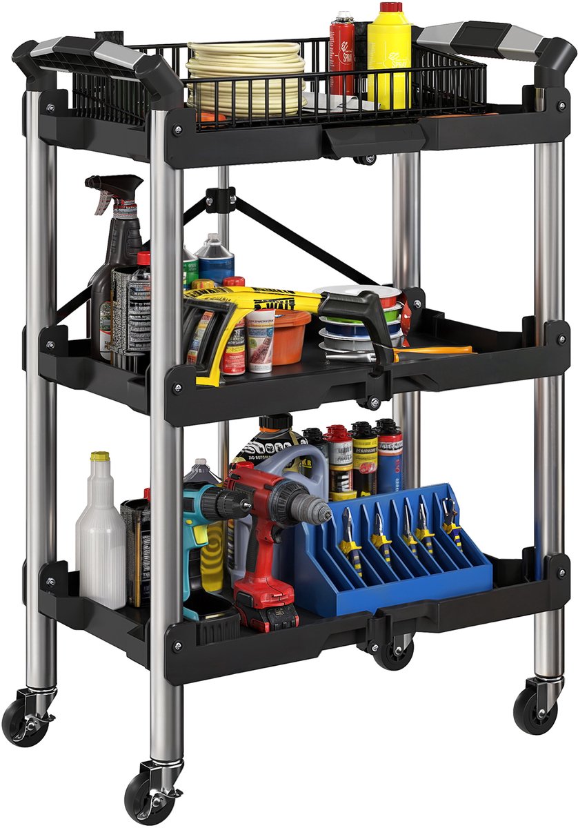 HOMCOM Gereedschapswagen Kunststof, Gelegeerd Staal 64L x 37B x 84H cm Zwart