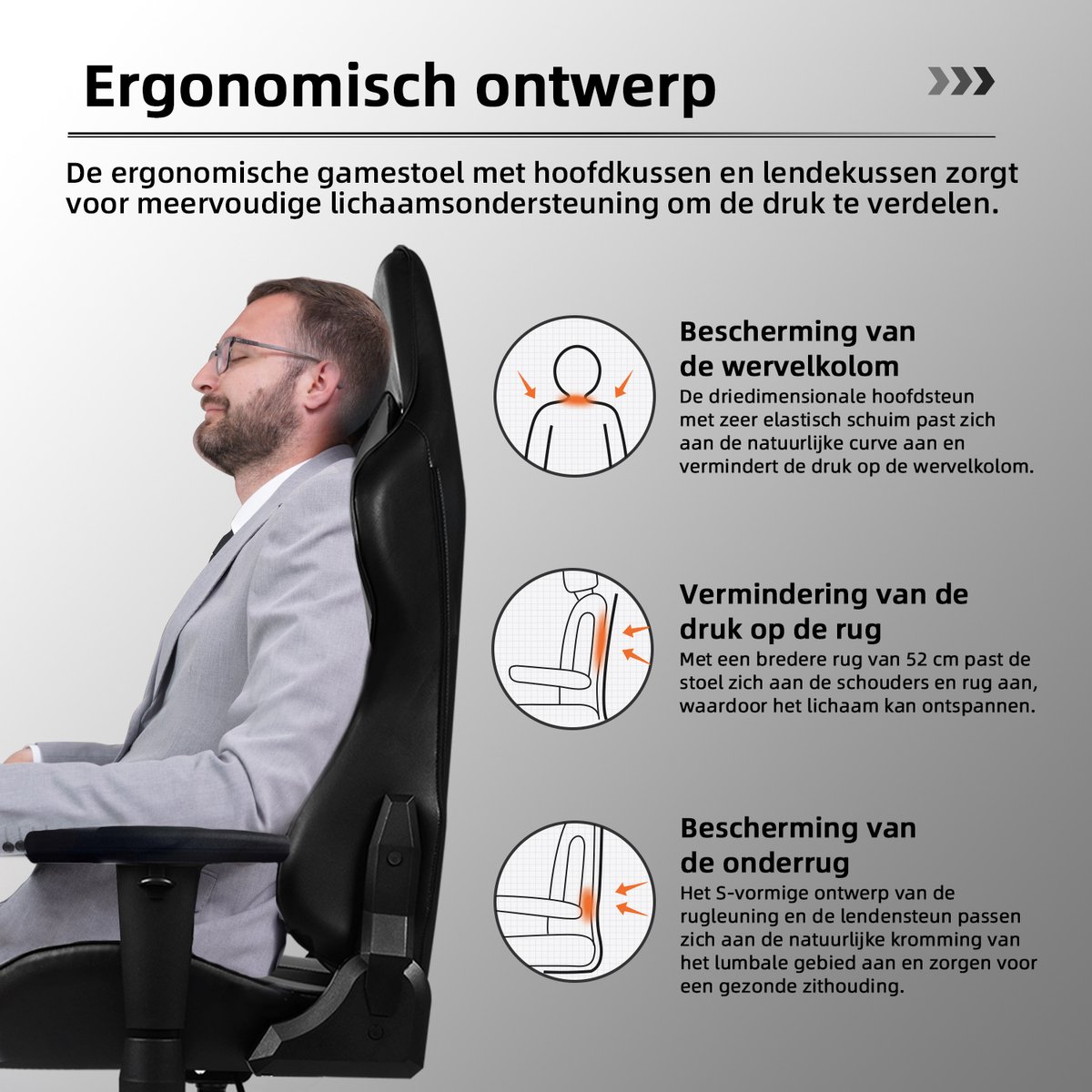 Hiaonyx Gaming Stoel - 170° Verstelbare Rugleuning - Gaming - afbeelding 2