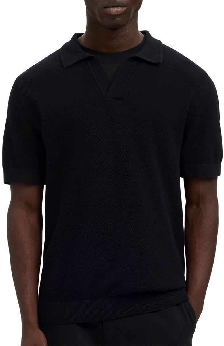 Selected Knit Structure Open Polo Heren - Maat M