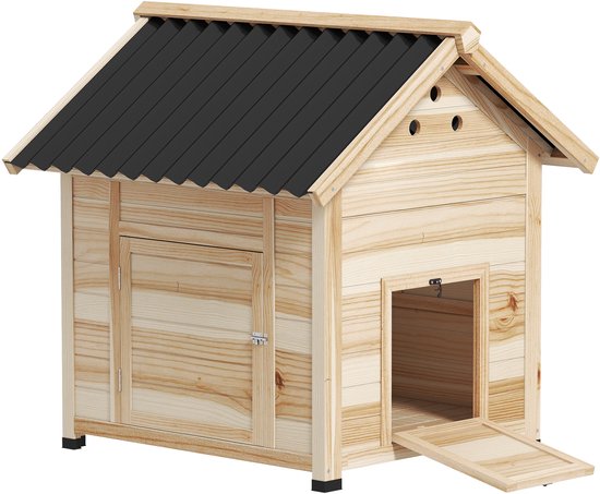 PawHut Entenstall aus Holz Entenhaus mit Kippdach Geflügelstall mit Doppeltür, Hühnerhaus mit herausnehmbarem Boden Gänsestall Hühnerstall