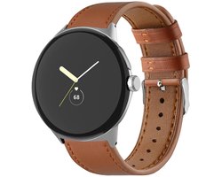 Leren bandje - RVS - geschikt voor Google Pixel Watch 3 (45 mm) en Pixel Watch 4 (45mm) - gespsluiting - bruin
