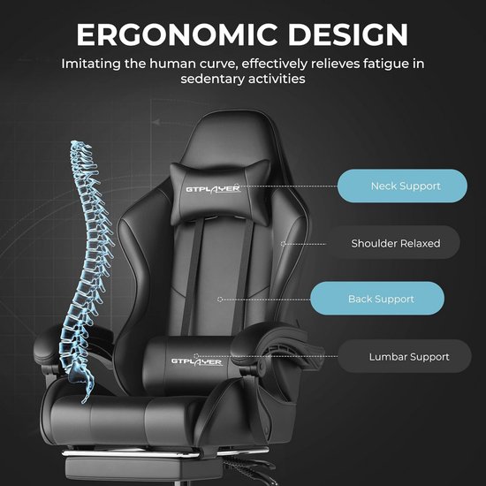 Ergonomische Gamingstoel met Massage en Voetensteun - 150 kg Capaciteit — afbeelding 5
