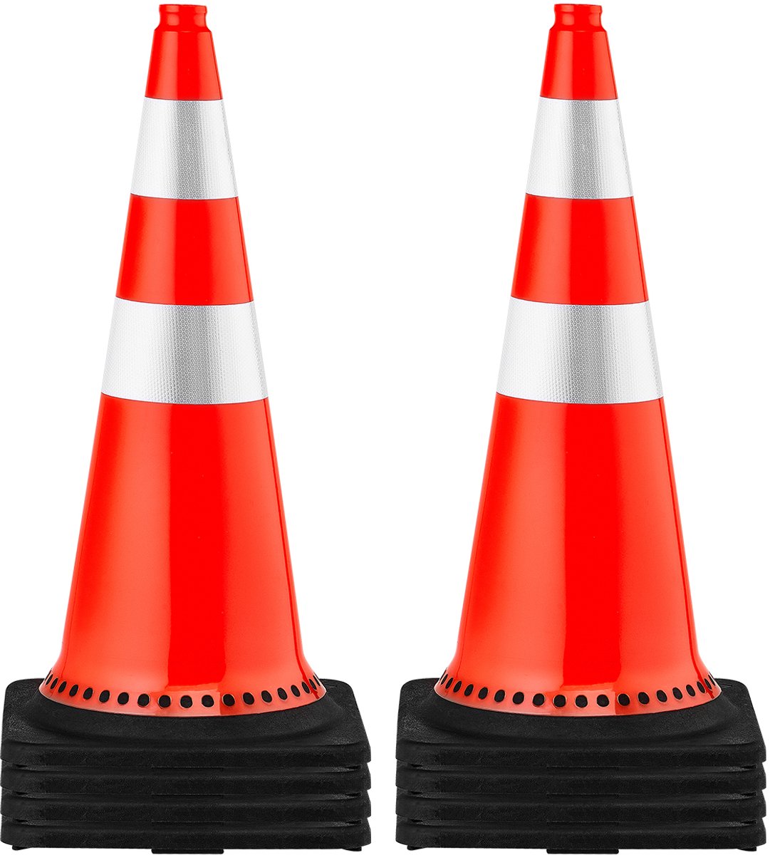 VEVOR-Veiligheidskegels, 75 X 37 X 37 Cm Verkeerskegels, Oranje Pvc-Constructiekegels, Reflecterende Kragen, Verkeerskegels met Zwarte Verzwaarde Basis, Gebruikt voor Verkeerscontrole