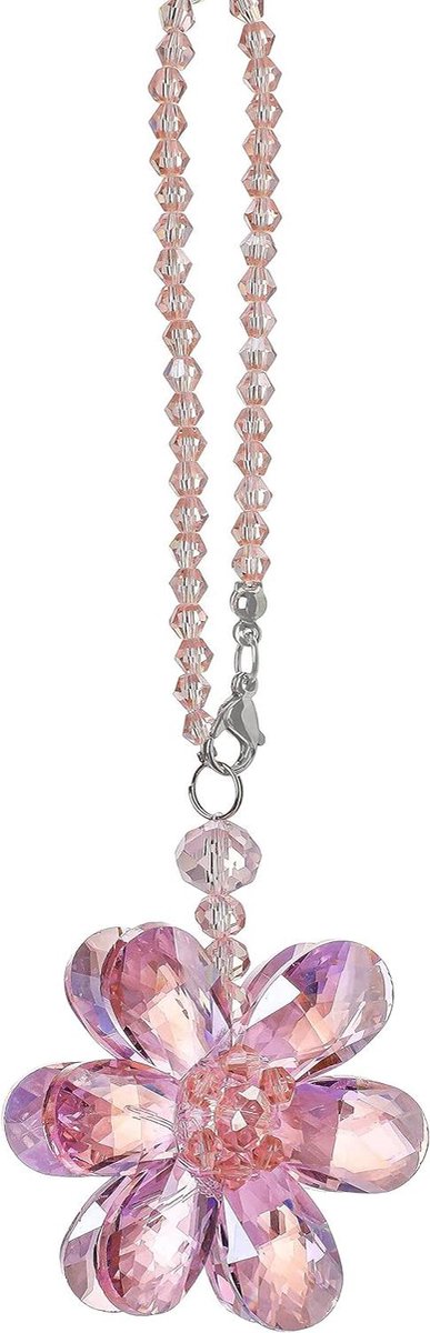 Provento - Auto Achteruitkijkspiegel Hanger met Kristal Kralen Charm en Roze Bloemontwerp