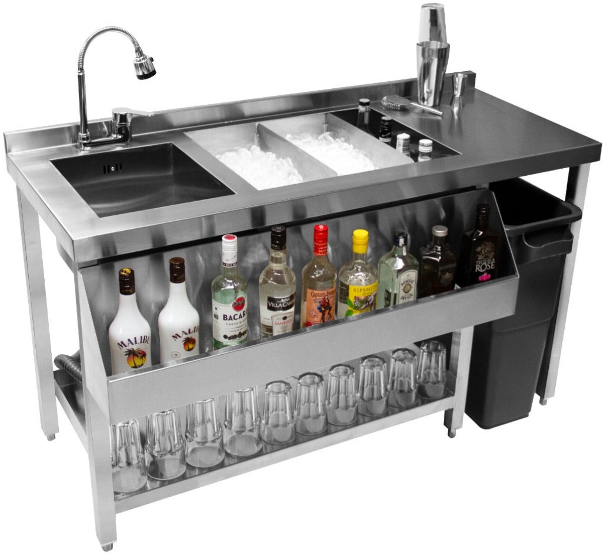 RVS Cocktailbarstation met 90L ijsbak & Boston shaker