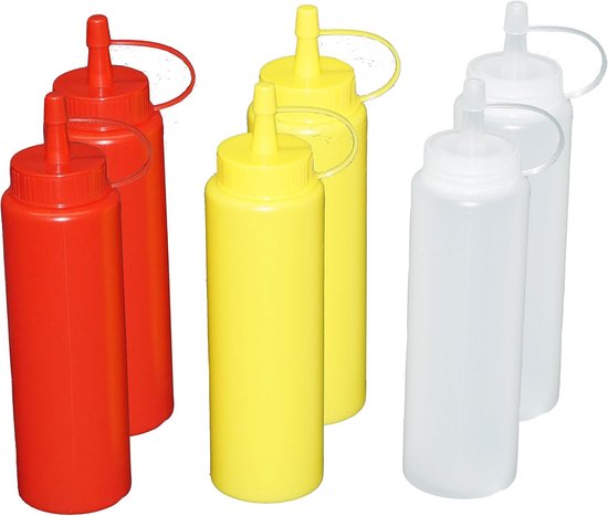 FYting 5 stuks 200 ml, BPA-vrij, lekvrij, met automatisch openen en sluiten, voor ketchup, mosterd, mayonaise, sauzen, olijfolie